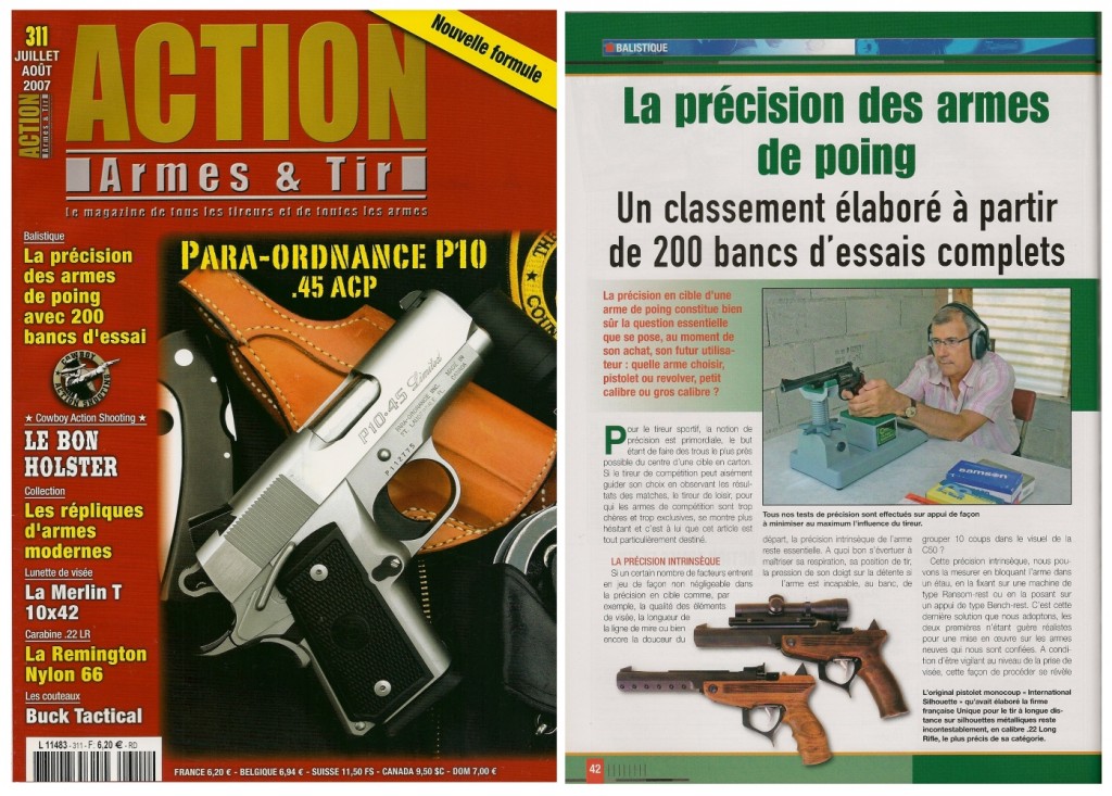 Cet article consacré à la précision des armes de poing a été publié sur 7 pages dans le magazine Action Armes & Tir n°311 (juillet-août 2007)