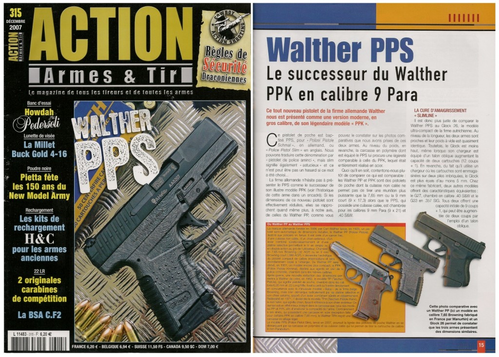 Le banc d’essai du pistolet Walther PPS a été publié sur 7 pages dans le magazine Action Armes & Tir n°315 (décembre 2007)
