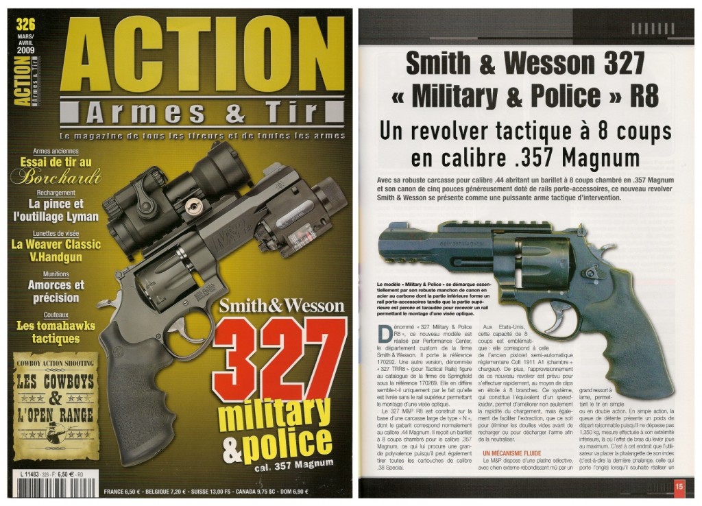 Le banc d’essai du revolver S&W 327 M&P R8 1 a été publié sur 7 pages dans le magazine Action Armes & Tir n°326 (mars-avril 2009)