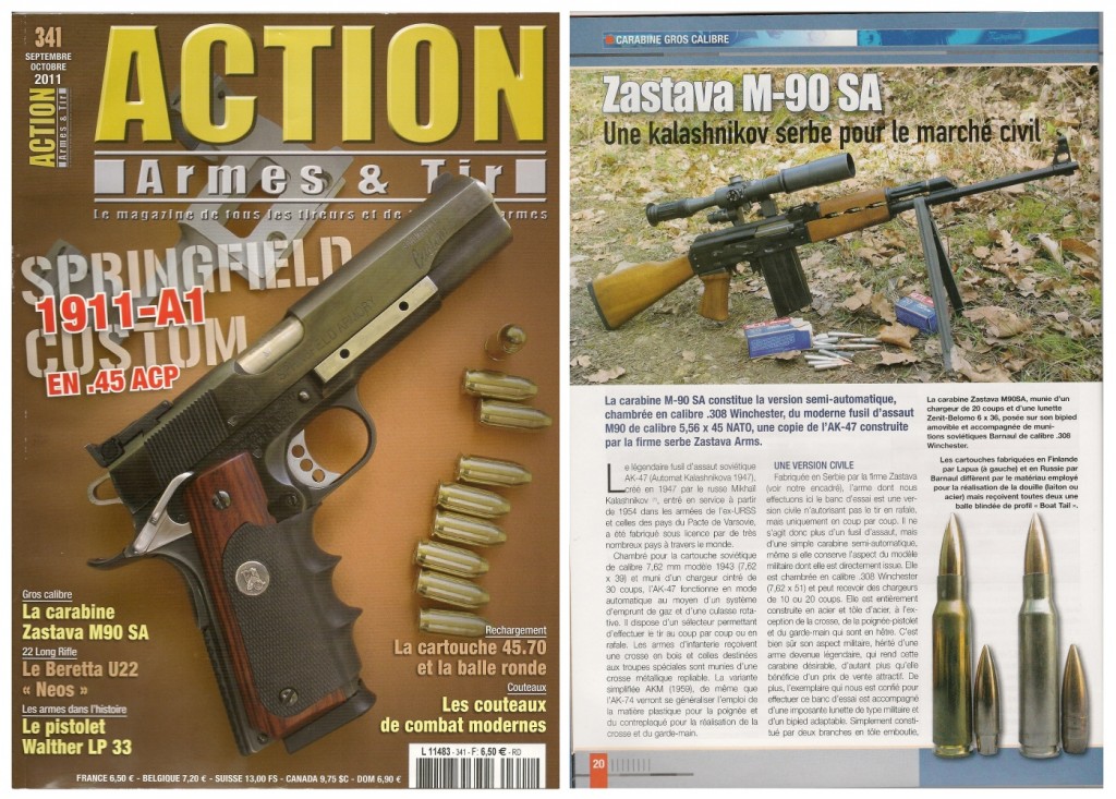 Le banc d’essai de la carabine Zastava M90 SA a été publié sur 5 pages dans le magazine Action Armes & Tir n°341 (septembre-octobre 2012) 