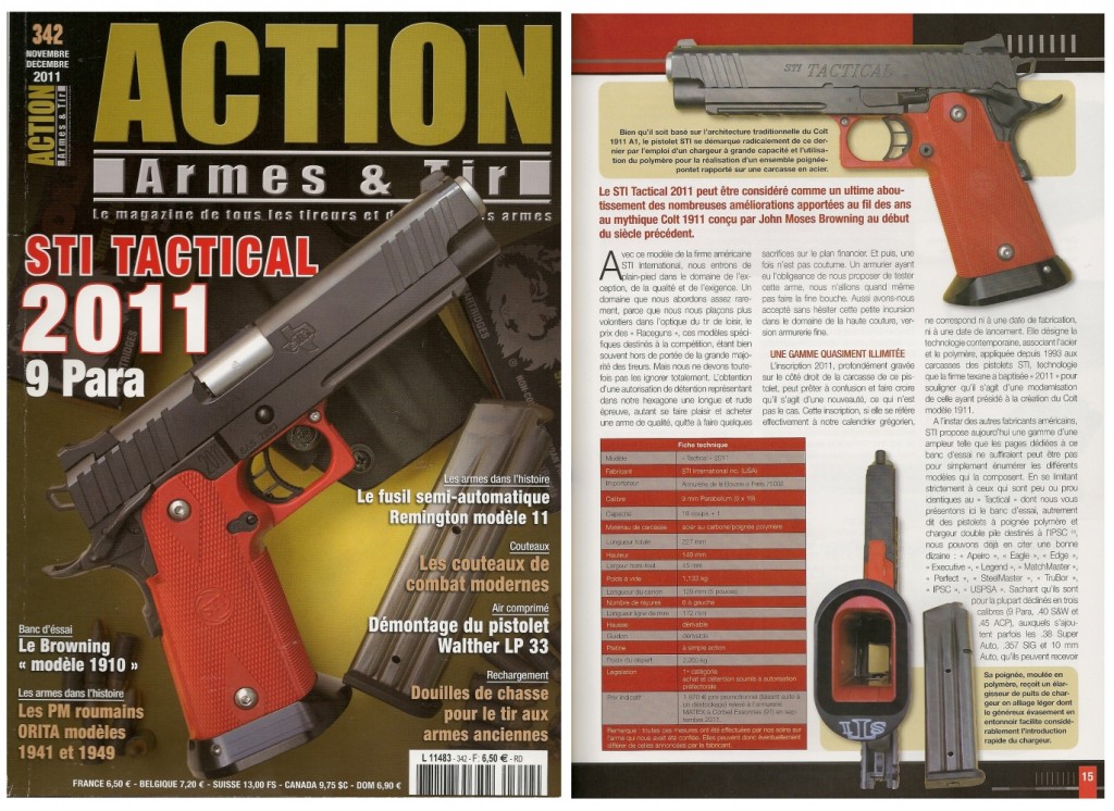 Le banc d’essai du pistolet STI Tactical 2011 a été publié sur 7 pages dans le magazine Action Armes & Tir n°342 (novembre-décembre 2011)