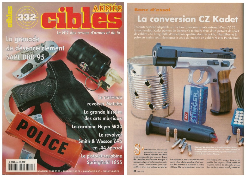 Le banc d’essai de la conversion CZ Kadet a été publié sur 5 pages dans le magazine Cibles n°332 (novembre 1997) 