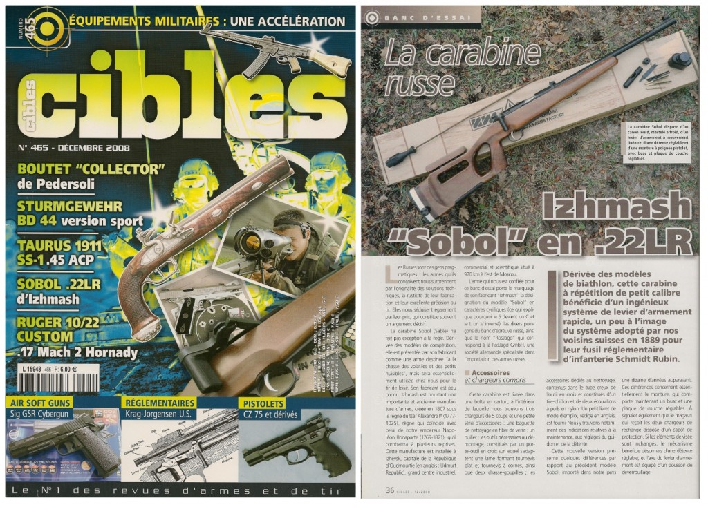 Le banc d’essai de la carabine Izhmash Sobol a été publié sur 6 pages dans le magazine Cibles n°465 (décembre 2008)