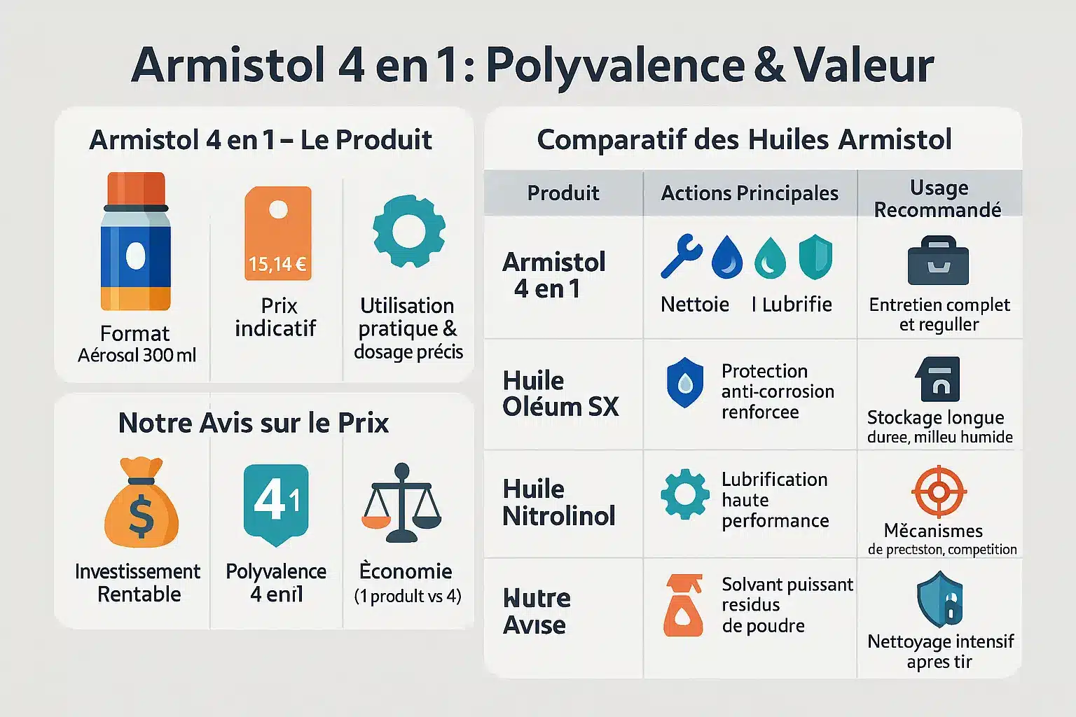 Armistol 4 en 1 - Entretien polyvalent pour armes