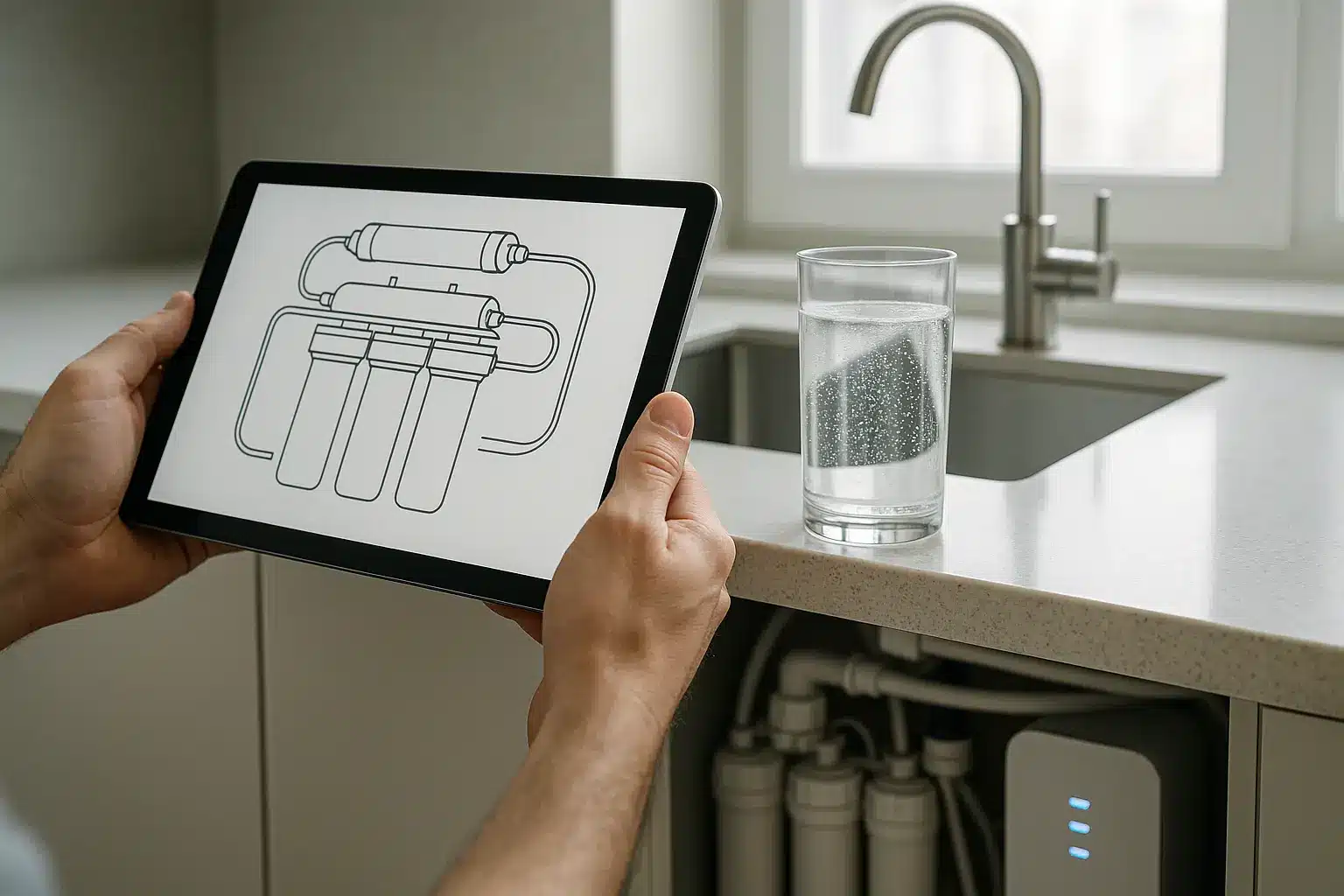 Cuisine moderne avec évier et lumière naturelle