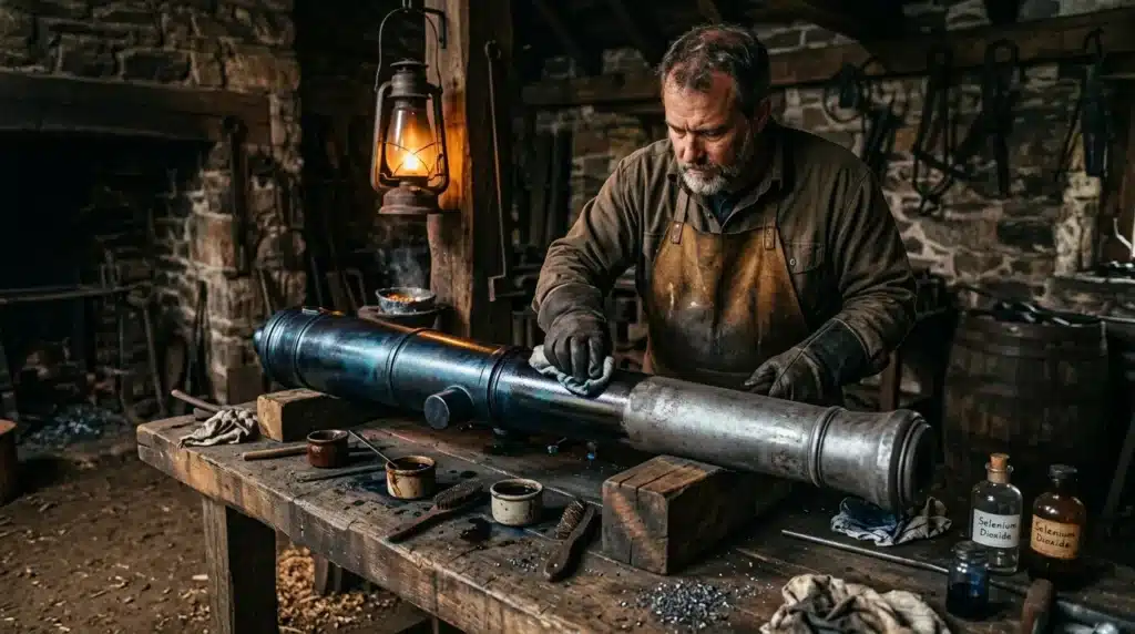 Artisan travaillant le métal dans un atelier traditionnel souterrain.
