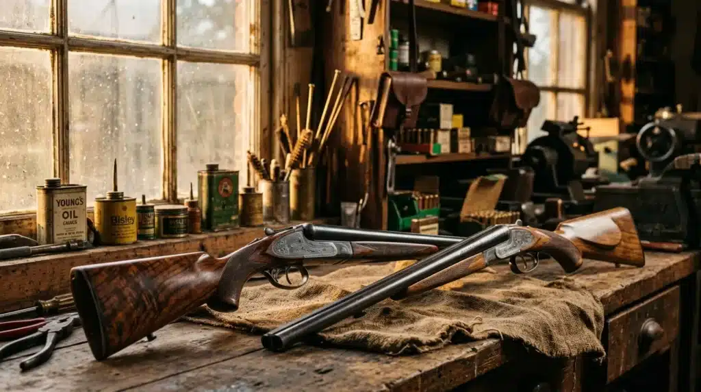 Fusils de chasse vintage dans un atelier artisanal traditionnel