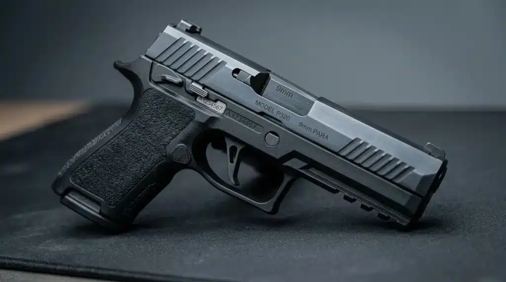 Pistolet semi-automatique noir modèle P320 calibre 9mm PARA